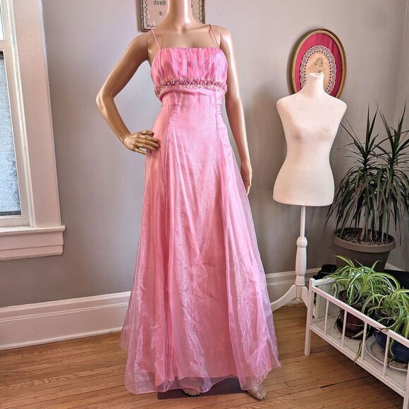Vintage 90s Blondie Nites Pink Prom Gown Princess Maxi Dress Empire Regency 9 - Picture 14 of 15